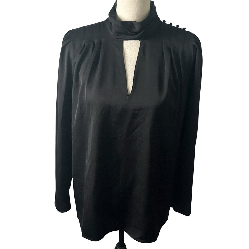 Karl Lagerfeld Paris Ruffled Long-Sleeve Button Neck Blouse Black Size Small